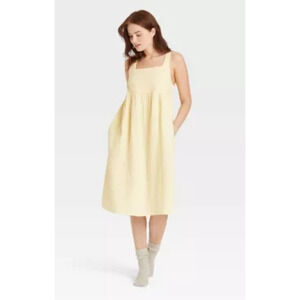 NWT Womens XL yellow cotton sleep dress night gown with pockets